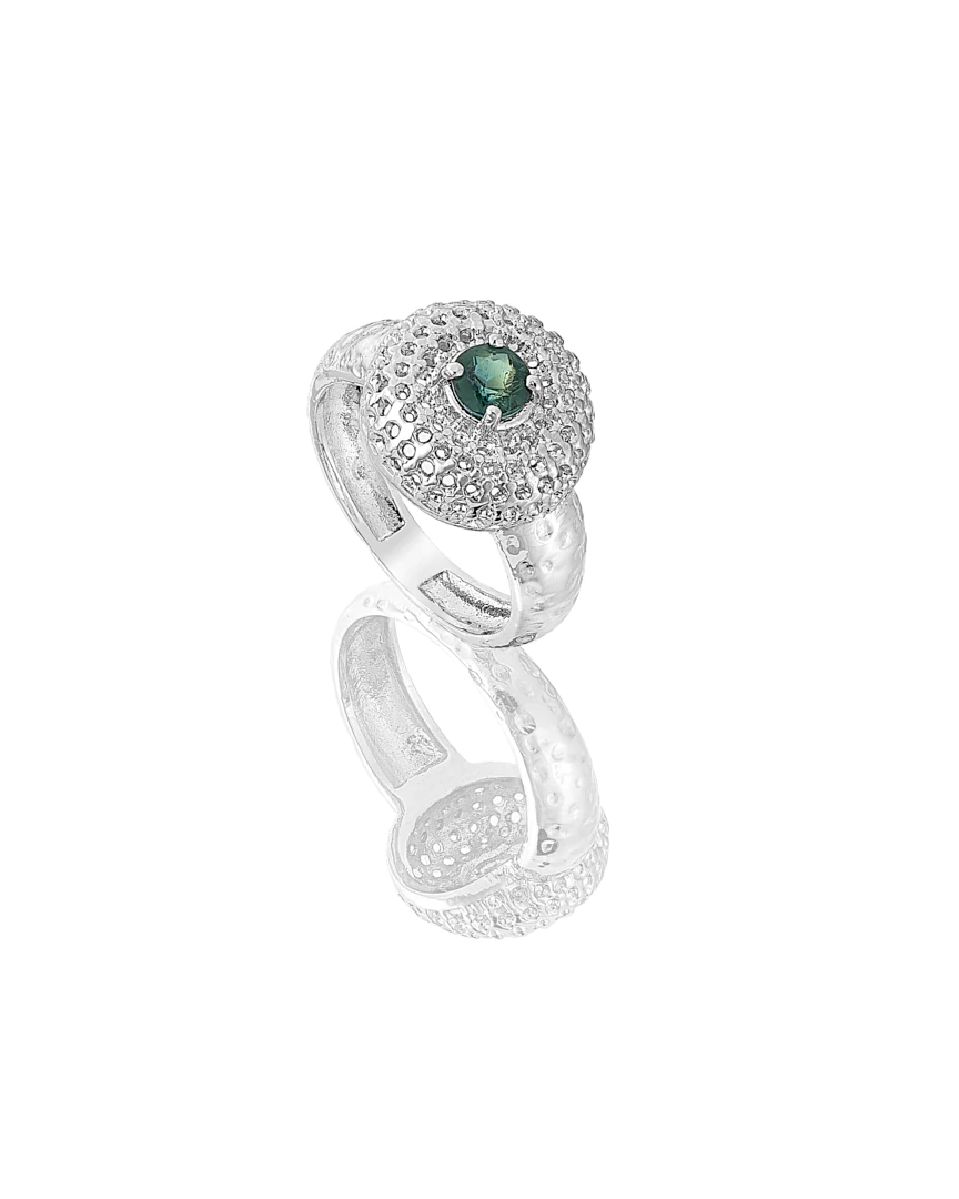 Anel Quartzo do Golfe – Prata com Ródio Branco e Quartzo Verde